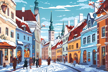 Obraz premium Tallinn urban landscape. Pattern with houses. Illustration
