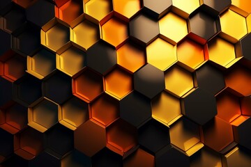 Abstract geometric background with protruding honeycomb shapes on flat wall. Generative AI