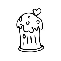 Cupcake decorated with a heart. Vector outline, design, template, clipart, logo, icon, sketch.