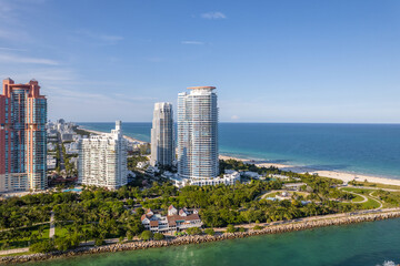 Fototapeta premium Aerial drone view over Miami Beach Florida