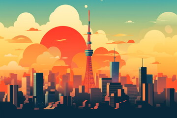 Tokio urban landscape. Pattern with houses. Illustration