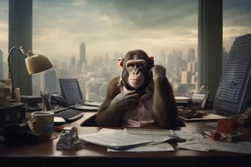 Poster A monkey dressed like a businessman and sitting at the table © Canvas Alchemy