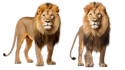 Lion king, Wild cat in nature habitat, The Lion is staring at its prey, Hunter concept, isolated on transparent background, Png files