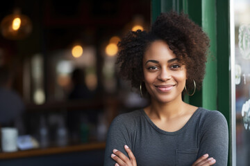 Portrait of a happy smiling black women, small businesses owner in her coffee shop