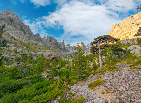 Corse (France) - Corsica is a big marine french island in Mediterranean Sea, with hights mountains. Here a view Monte Cinto peak of island, 2706 meters, with the famous GR20 path.