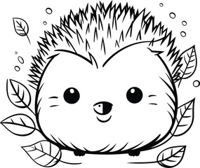 cute little hedgehog cartoon vector illustration graphic design in black and white