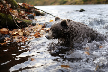 Annual journey of bears to the river in search of salmon during the spawning season
