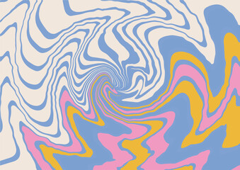 Abstract op-art trippy background with warped pastel lines. Psychedelic illusion flat vector illustration.