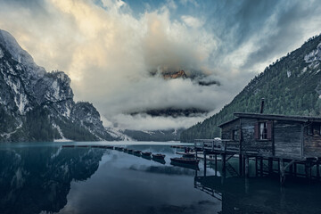Lago di Braies, Dolomites, Italy - obrazy, fototapety, plakaty