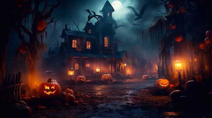Haunted house on Halloween