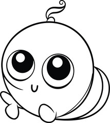 Cute kawaii baby with eyes. Black and white vector illustration.