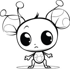 Cute little alien with a soccer ball. Vector cartoon illustration.