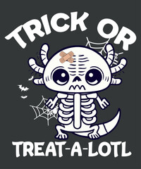 Trick or Treat A Lotl Axolotl Mummy Halloween Toddler Kids T-Shirt design vector, axolotl halloween scare, a-lotl axolotl boys girls t-shirt, halloween axolotl cute, axolotl halloween party, funny hal
