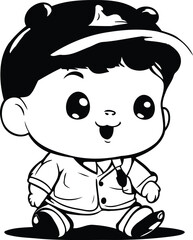 Cute Little Boy Cartoon Mascot Character   Black and White