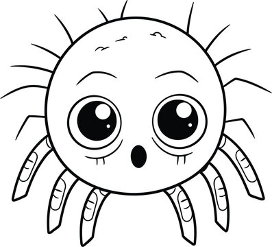 Cute cartoon spider. Black and white vector illustration for coloring book.