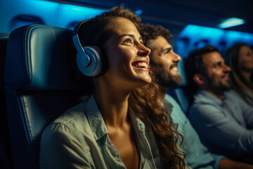 People enjoying onboard entertainment during the journey 