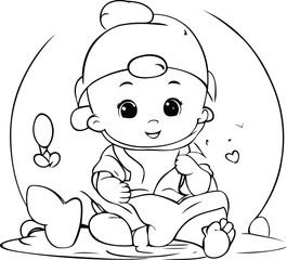 Coloring Page Outline Of a Cute Little Baby Boy Vector