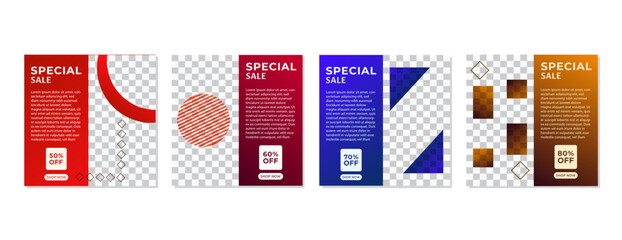 SET SPECIAL SALE OFFERS AND PROMOTION TEMPLATE BANNER EDITABLE DESIGN.COLORFUL GRADIENT COLOR BACKGROUND VECTOR. GOOD FOR SOCIAL MEDIA POST, COVER , POSTER  - obrazy, fototapety, plakaty