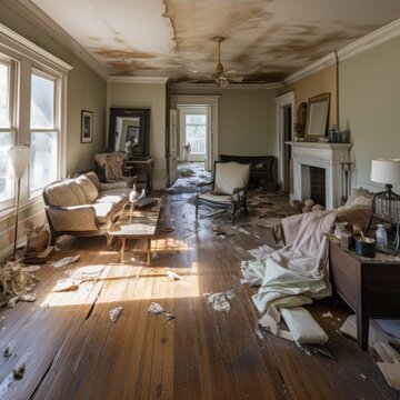 photograph of a living room that needs renovation