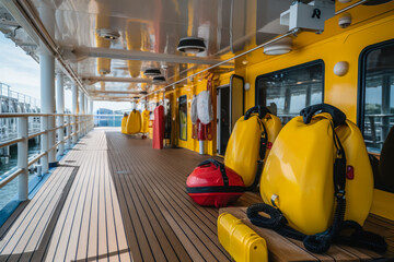 Safety Equipment and Signage on a Cruise Ship  - obrazy, fototapety, plakaty