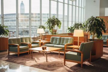 Airport lounge with comfortable seating 