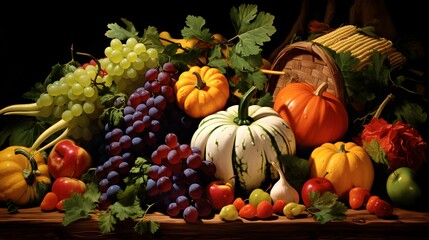 Naklejka premium autumn harvest vegetables decorative arrangement