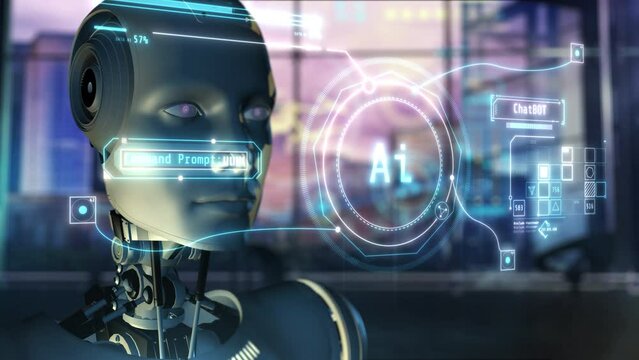 An artificial intelligence robot at work. 3D render