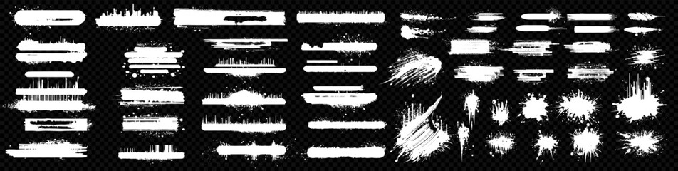 Spray paint drips and lines, white ink splatters, brush stains with graffiti effect. Select the brush lines. Marker color stroke, brush pen hand drawn underline isolated on transparent background. © ZinetroN
