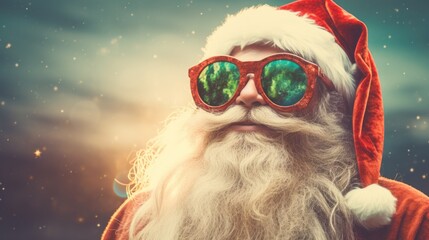 Christmas santa claus in sunglasses.