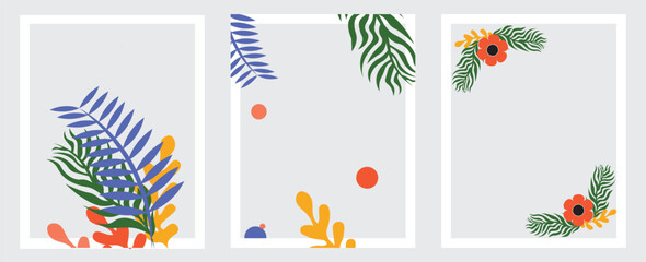 Botanical wall art vector Template set. Foliage line art drawing with abstract shape. Abstract Plant Art design for print, cover, wallpaper, Minimal and natural wall art. Vector illustration.