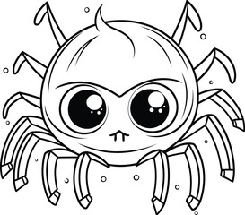 cute spider insect cartoon vector illustration graphic design in black and white