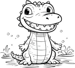 Cute crocodile cartoon. Vector illustration for kids coloring book.