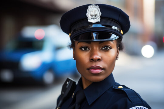 Portrait of a black confident female police officer