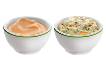 pote com molho rosé e pote com molho tártaro isolado em fundo transaparente