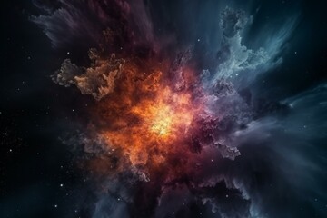 Explosion of stars, plasma and gas forming clouds in the vastness of outer space. Generative AI