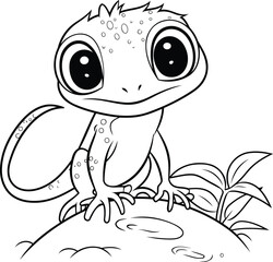 Coloring page of cute little frog. Cartoon character. Vector illustration.