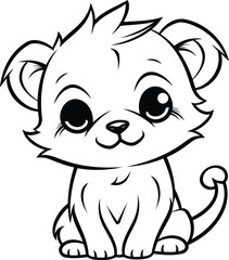 Black and White Cute Baby Lion Cartoon Mascot Character Vector Illustration