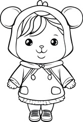 Coloring book for children. little girl in a bear costume.