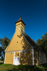 Fototapeta premium Beautiful wooden Catholic church, Livberze, Latvia.