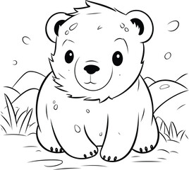 Coloring book for children. a cute bear sitting in the grass