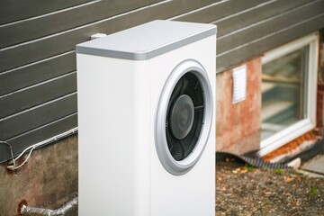 Ground Source Heat Pump Unit. Heat pump on the ground. A heat pump. Residential Heat Pump Air Conditioner