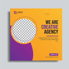 Vector digital marketing agency social media post design. editable square banner for creative agency.