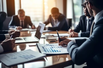 meeting between the boss and office employees on the top floor generative ai
