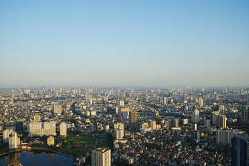 Fototapeta na wymiar Aerial View of Hanoi City from Top of Hanoi, Rooftop Bar, at Lotte Hotel Hanoi in Vietnam - ベトナム ハノイ 全景
