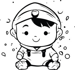 Illustration of Cute Baby Boy Sitting on the Floor Wearing a Pirate Costume