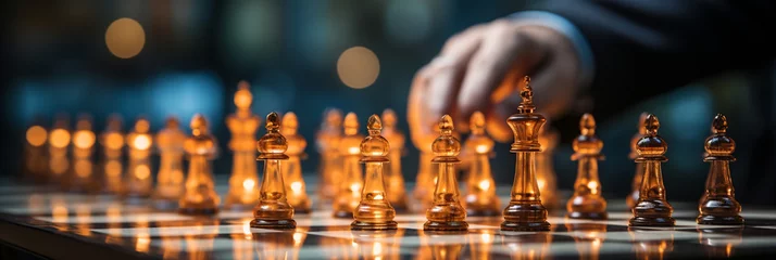 Foto op Plexiglas Businessman control chess game, Business strategy management Concept, development new strategy plan, leader and teamwork, planning for competition © AlexCaelus
