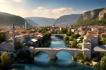 Papier Peint photo autocollant Stari Most Bosnia and Herzegovina bridge - Created with Generative AI Technology