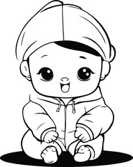 Cute little baby boy sitting on the floor. Vector illustration.