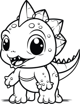 Black and White Cartoon Illustration of Cute Dinosaur for Coloring Book