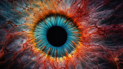 macro shot of human retina, nebula, symetrical, vibrant color